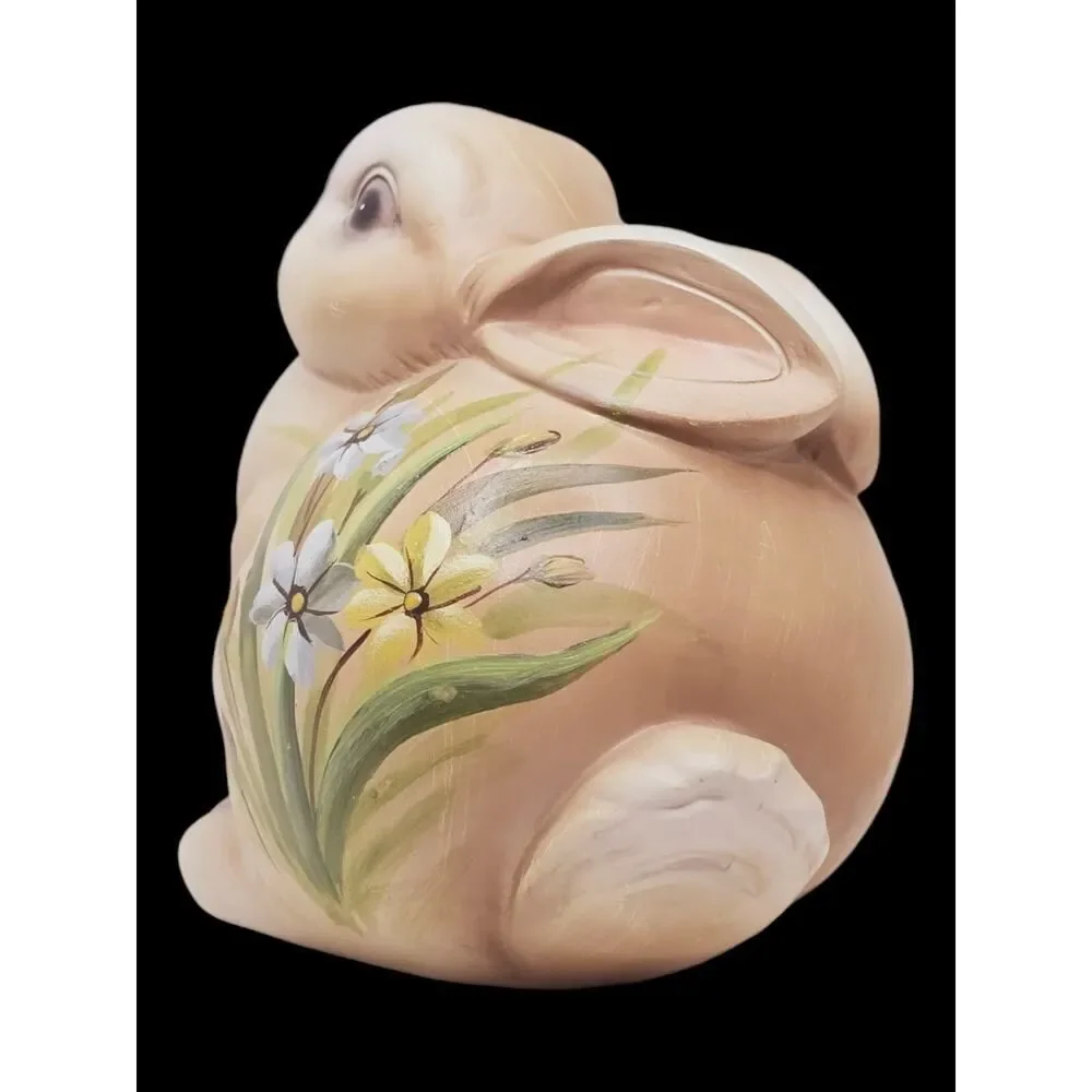 Vintage Happy Floral Ceramic‎ Bunny Rabbit Hand Painted Flowers 6